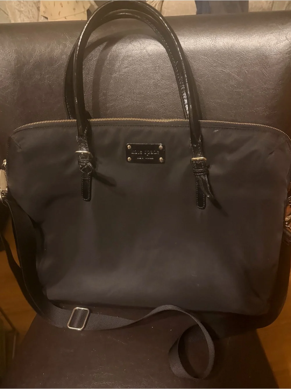 kate spade Black Nylon Laptop Tote with Patent Trim